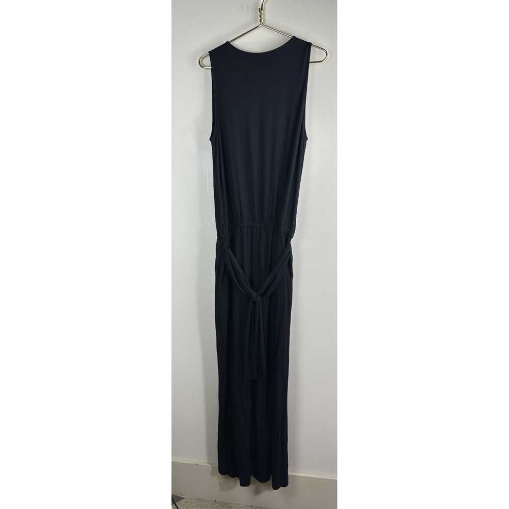 New Soma Soft Slub Terry Jumpsuit Sleeveless Belted Stretch Black Large 34" Long - Picture 8 of 11